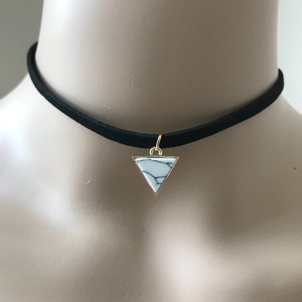 Black Choker with White Marbled Triangle Charm - Picture 1 of 3